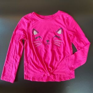 Girls pink kitty cat shirt with front tie